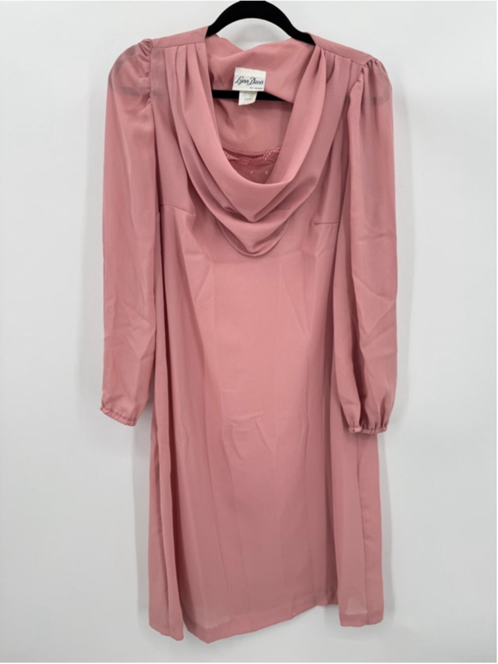 Vintage Dress Union Made Mauve Sheer Draped Cowl Neck Linda Davis Size 14 1/2